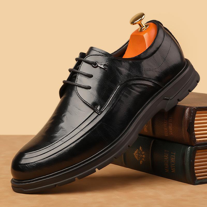 Leather Shoes Men's Business Formal Genuine Leather Men's Shoes British Style Lace-Up Casual Shoes New Two-Layer Cowhide Men's Leather Shoes