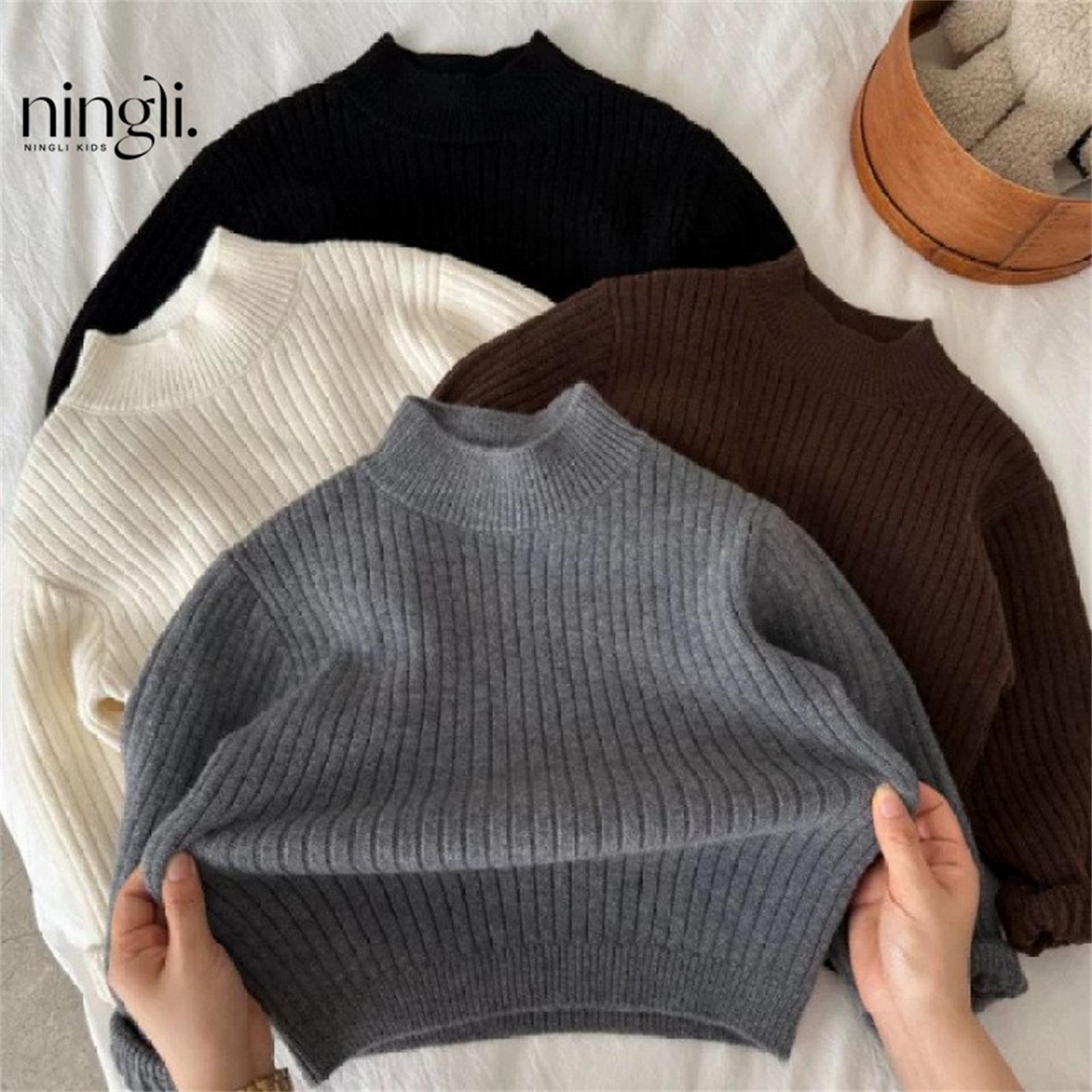 Children's Thickened Winter Knit Sweater for Boys, New Solid Color Top for Toddlers, Trendy Baby Base Sweater for Girls, Warm
