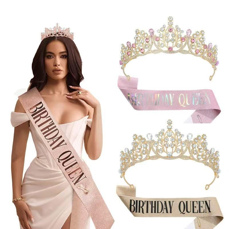 European and American cross-border birthday party crown headpiece and sash set, Queen's Birthday Queen ceremonial shoulder strap