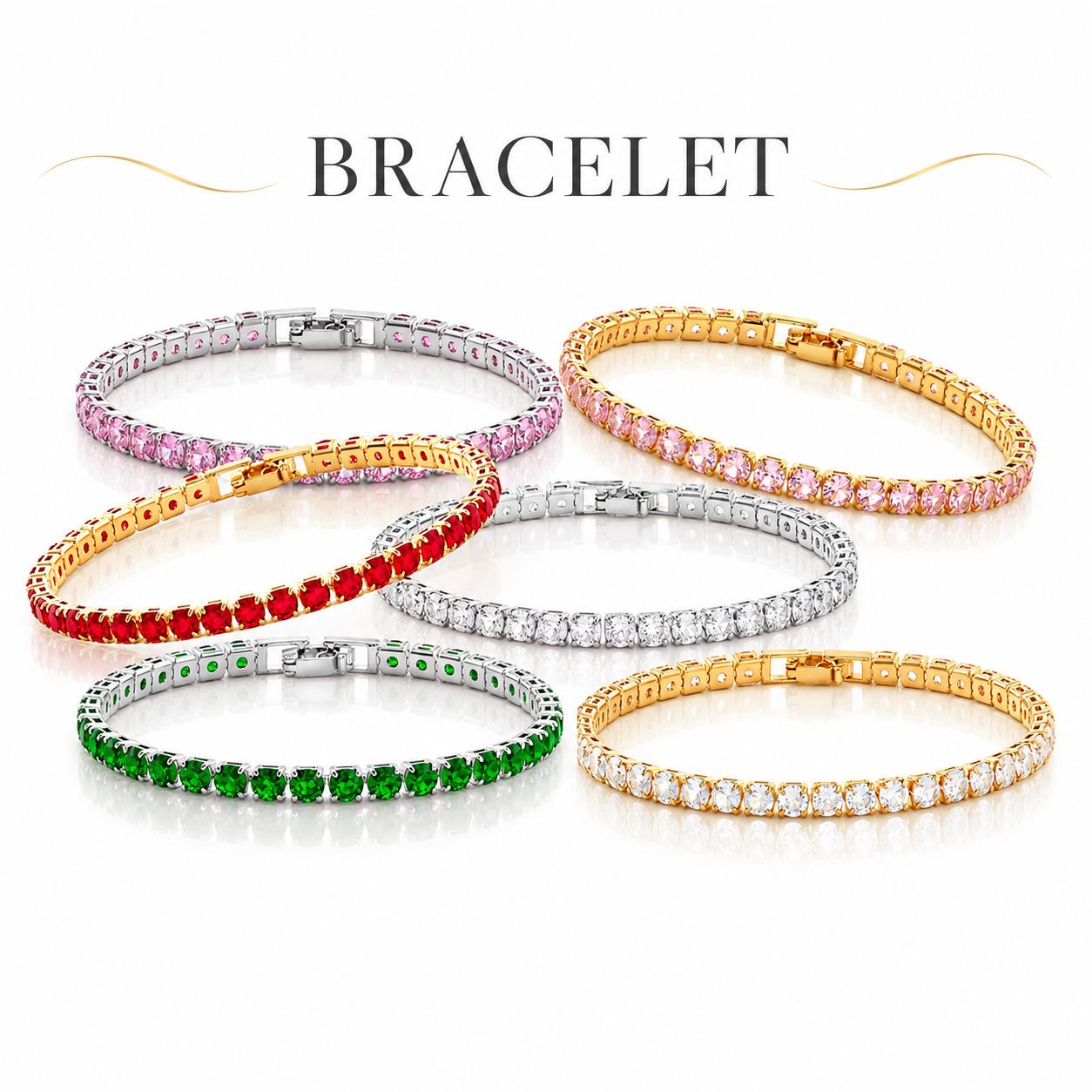 Cross-Border Popular European and American Hip-Hop Tennis Zircon Bracelet for Men and Women, Amazon Best-Selling Chain, Simple and Fashionable Hand Jewelry