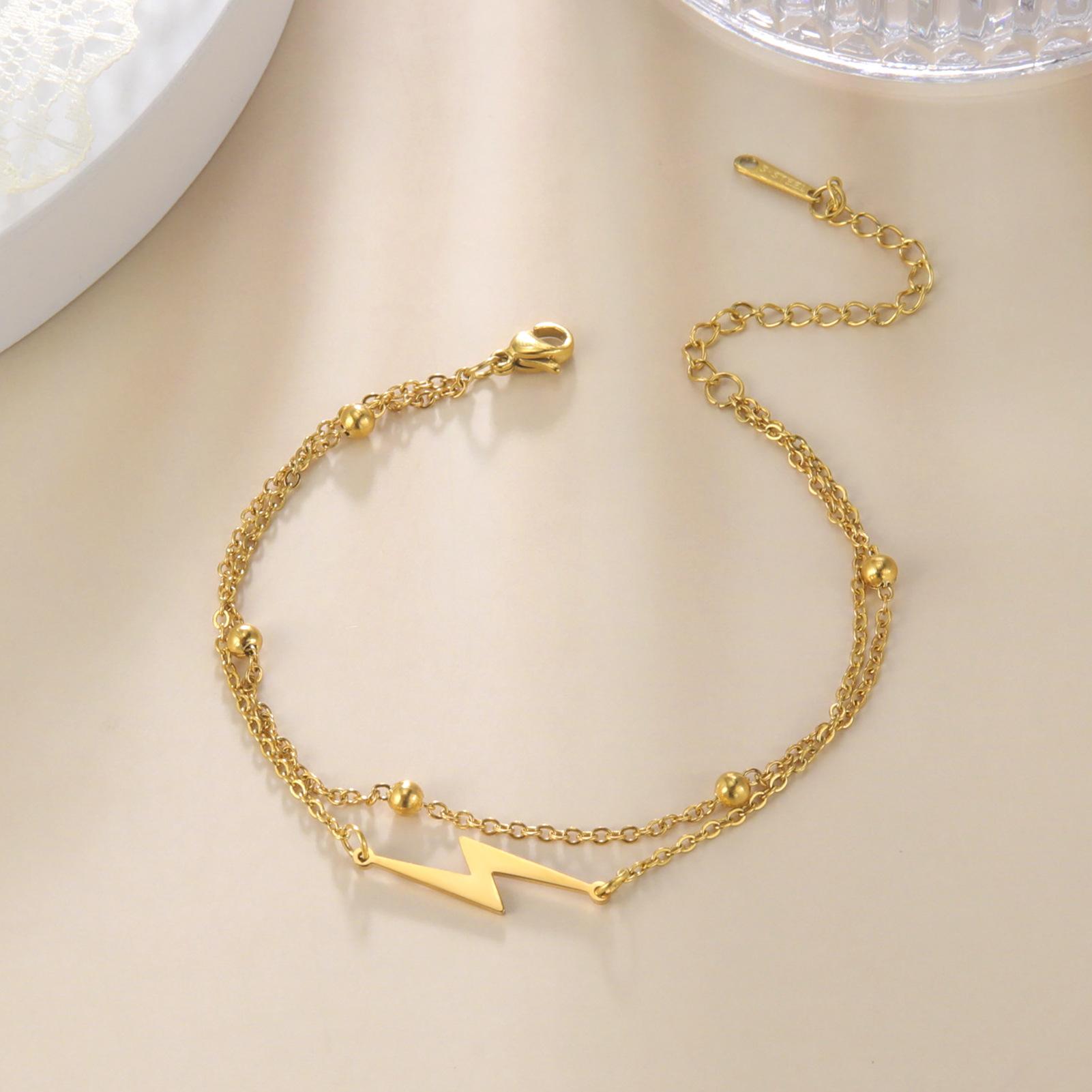 Cross-border Hot-selling Ankle Jewelry Summer Stainless Steel Ankle Chain Simple Stainless Steel Lightning Double-layer Round Bead Women's Anklet Chain