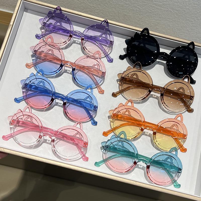2025 New All-In-One Children's Sunglasses Cute Kitten Glasses Cartoon Candy Color Baby Sunglasses