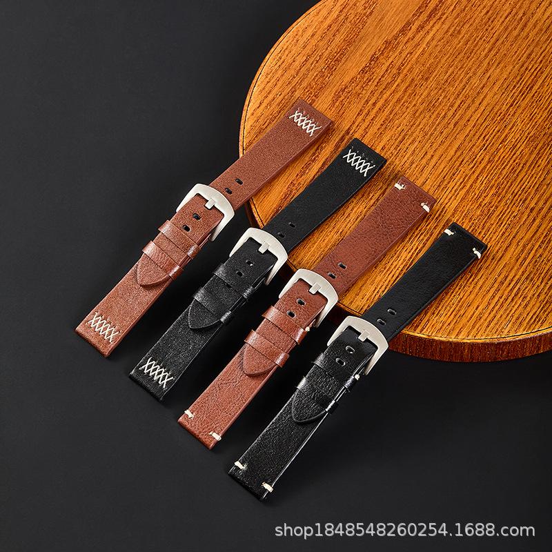 Wholesale In-Stock Soft Vintage Distressed Leather Watch Strap Suitable for Men and Women 20 22 mm Watch Accessories Strap