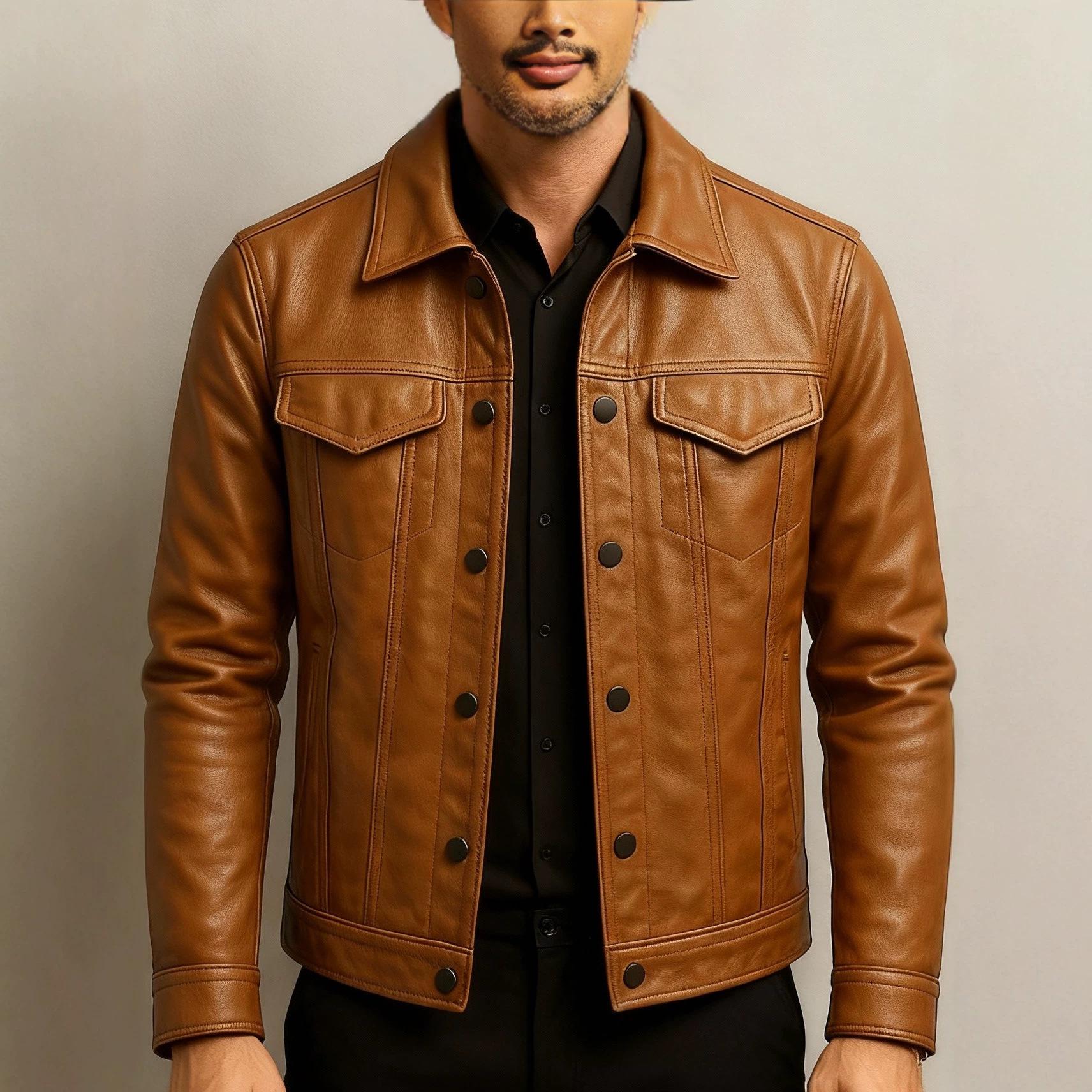 Cross-border motorcycle PU leather jacket for men, slim-fit aviator jacket with turn-down collar, workwear leather coat, European and American foreign trade men's clothing wholesale