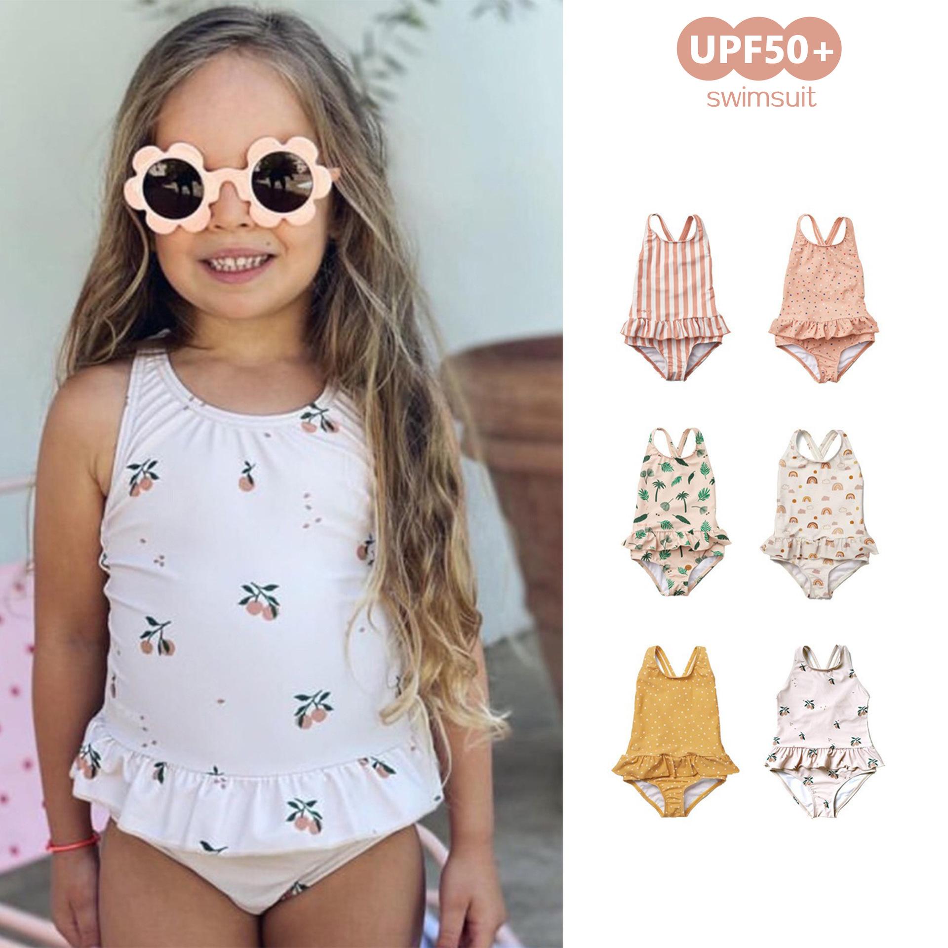 Girls Ins Cute Backless One-Piece Swimsuit 25 Years Kidsren's Bikini Swimsuit Baby Vacation Sun Protection Swimsuit