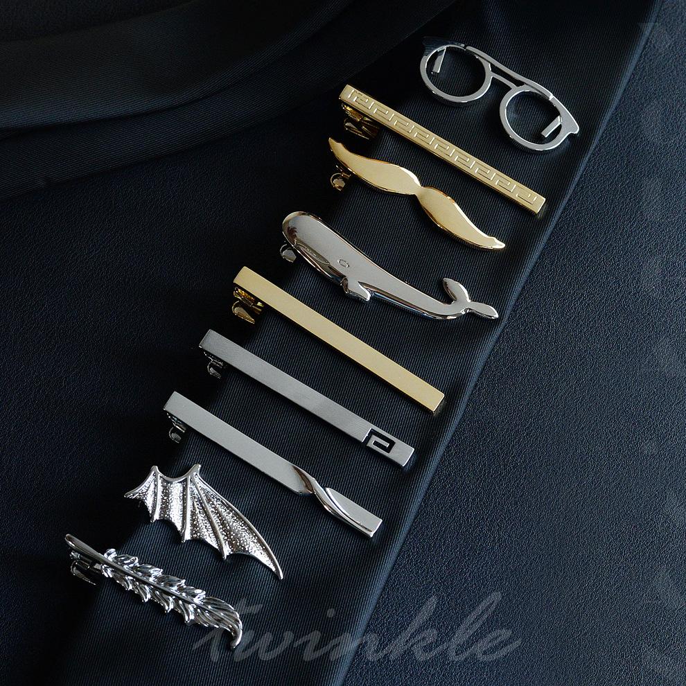 Factory cross-border men's simple silver metal business groom wedding fashion crystal professional security tie clip