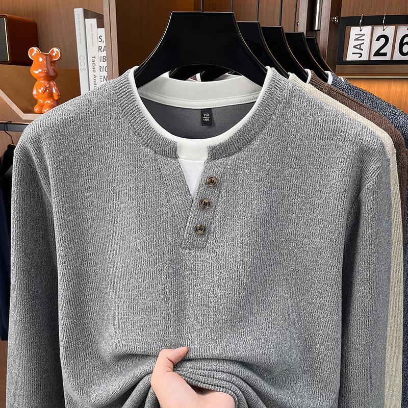 Cross-border autumn men's sweater, faux two-piece, casual pullover, men's base top, casual long-sleeve knitwear, drop shipping