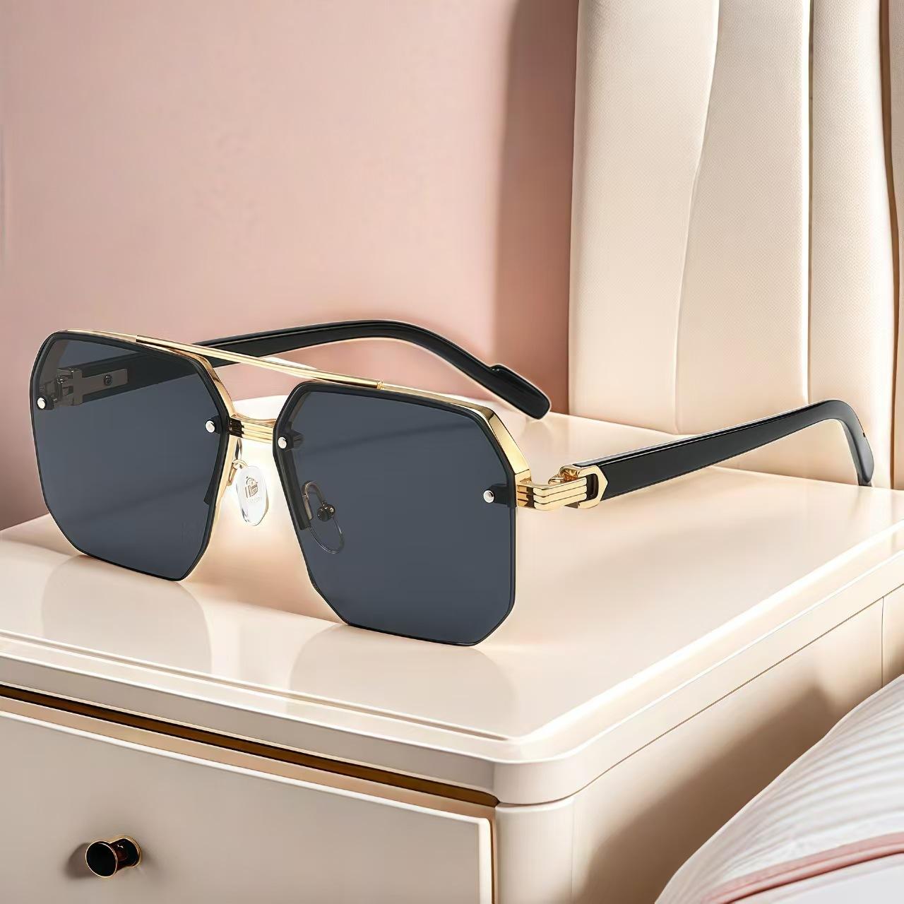 2025 Cross-Border Hot Style European and American Personalized Simple Double-Beam Square Sunglasses Half-Frame Pilot Fashion Sunglasses for Men and Women