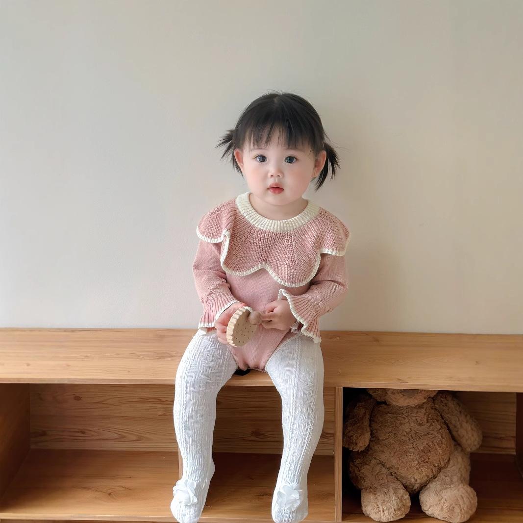 Baby Knitted Sweater Jumpsuit Autumn Clothing Baby Girl Princess Lace Collar Pure Cotton Yarn Bag Butt Sweater Woolen Sweater