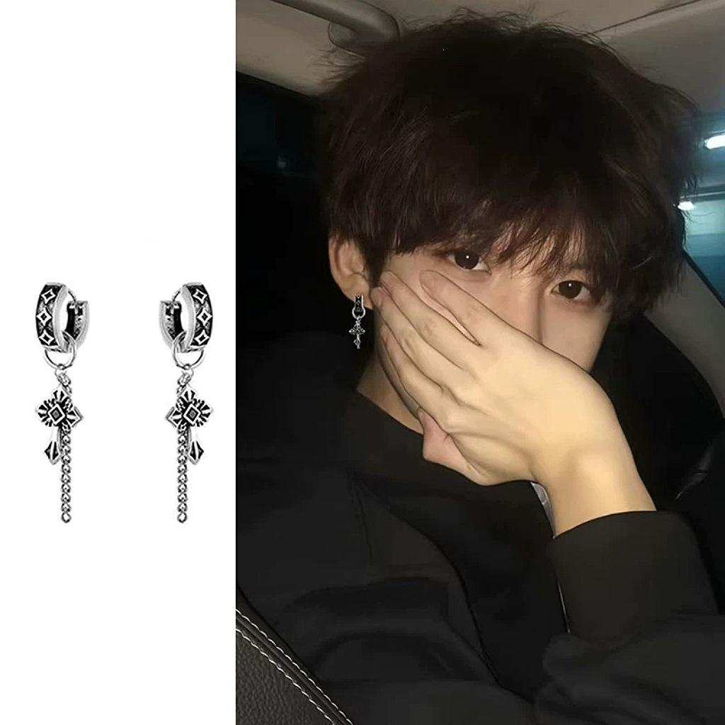 Vintage Earrings for Men, Cross-Shaped Long Earrings, Cool Pendant Design, Punk Ear Accessories for Men