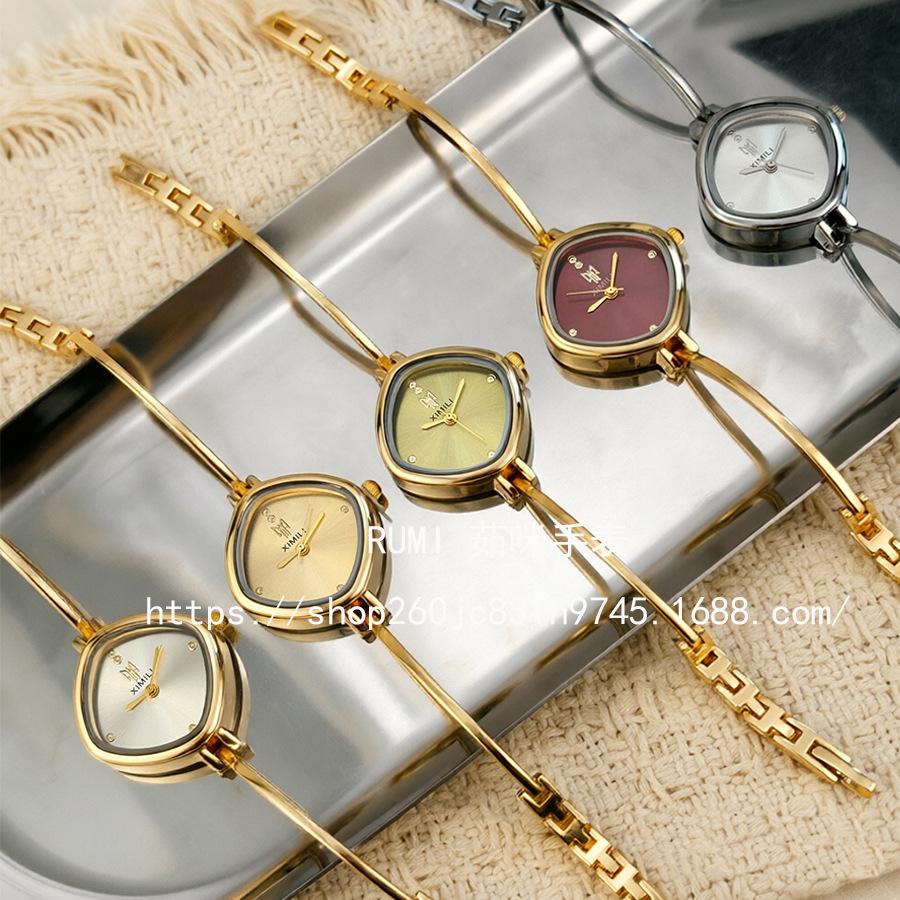Exquisite and compact diamond-shaped dial, slim curved quartz watch, niche fashion bracelet watch, simple and high-end women's watch