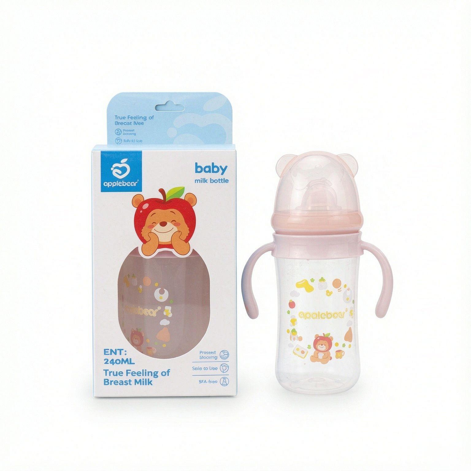 Foreign trade baby 240ml anti-drop high-temperature resistant bottle with handle, PP baby drinking bottle, manufacturer wholesale