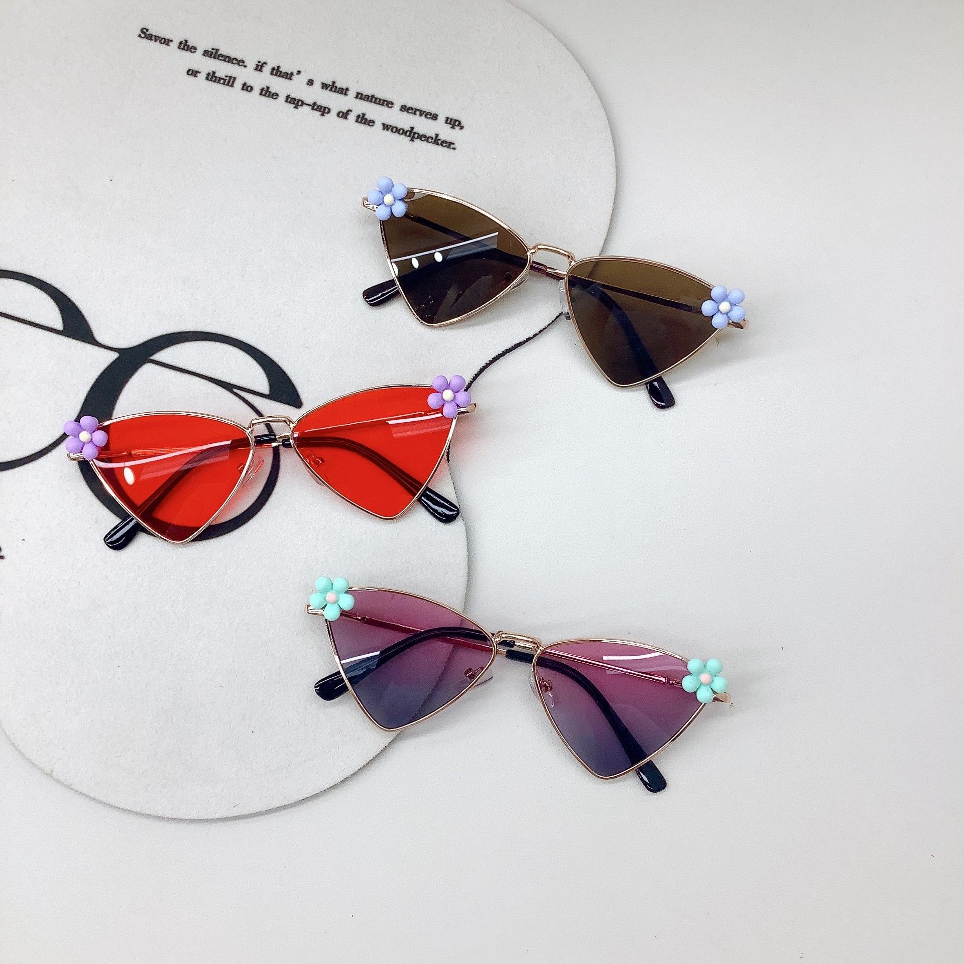New children's sunglasses metal flowers cute baby sunglasses sunshade sunscreen UV protection girls' glasses