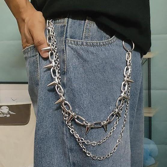 European and American cross-border accessories, hip-hop punk metal rivet multi-layer waist chain for stage performances, jeans decoration accessory