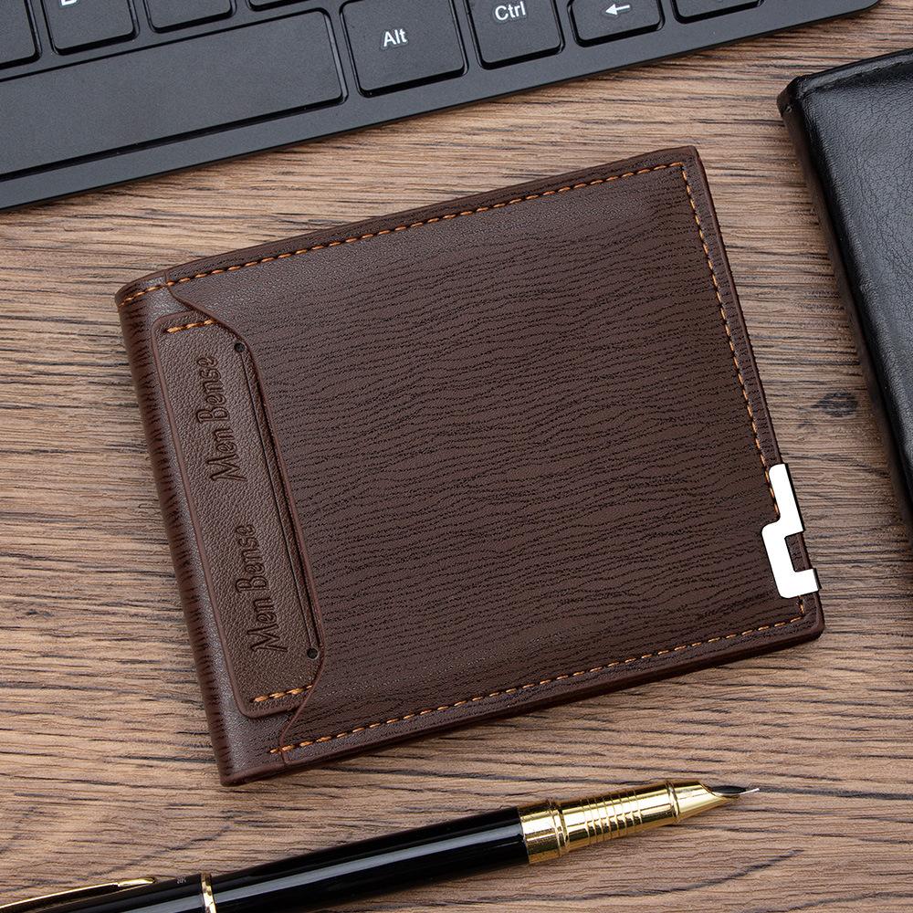 New Men's Short Wallet, Multifunctional Card Holder, Coin Purse, Fashionable Casual Wallet with Metal Edges, Direct Supply from the Manufacturer