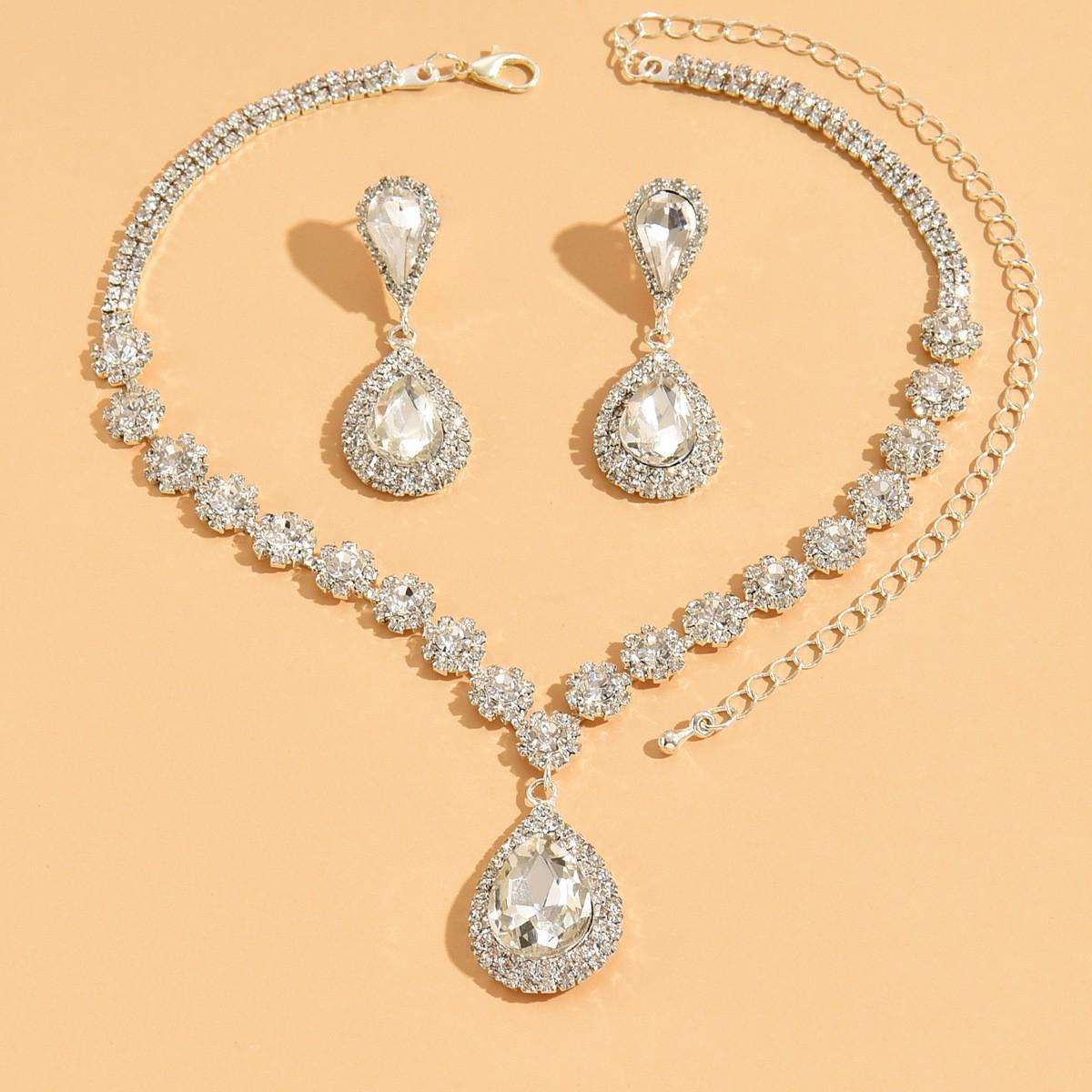 Jewelry Set Amazon Necklace Accessories Earrings Bracelet Wedding Bride Banquet Versatile Manufacturer In-Stock Wholesale Women