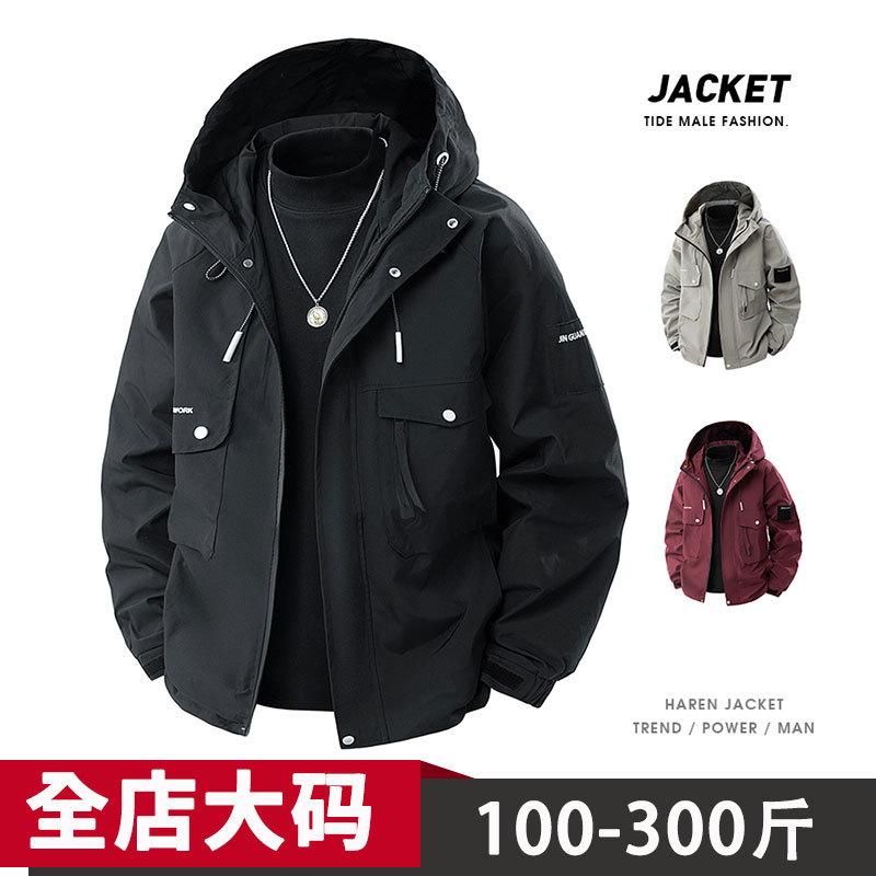 Workwear Jacket for Men, Large Size, Spring and Autumn, Water-Resistant, Outdoor Style, Trendy Couple's Stylish Jacket