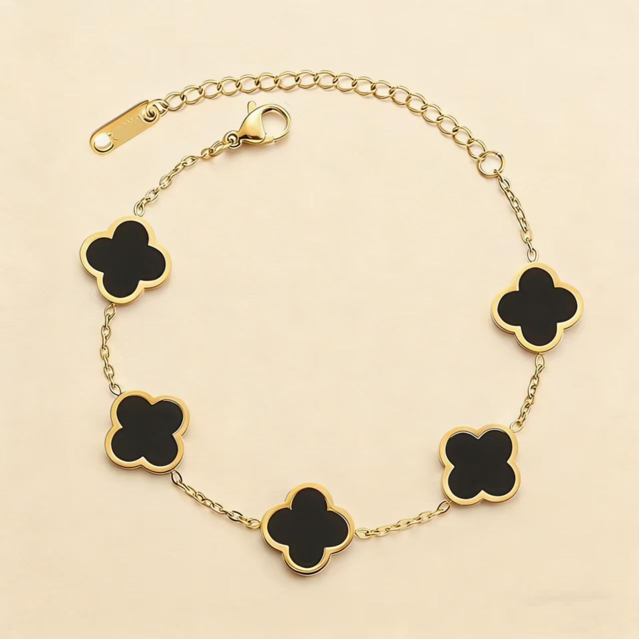 Fashionable New Style Glossy Four-Leaf Clover Bracelet Titanium Steel Plated with 18K Gold Double-Sided Bracelet Women's Hand Jewelry Factory Wholesale