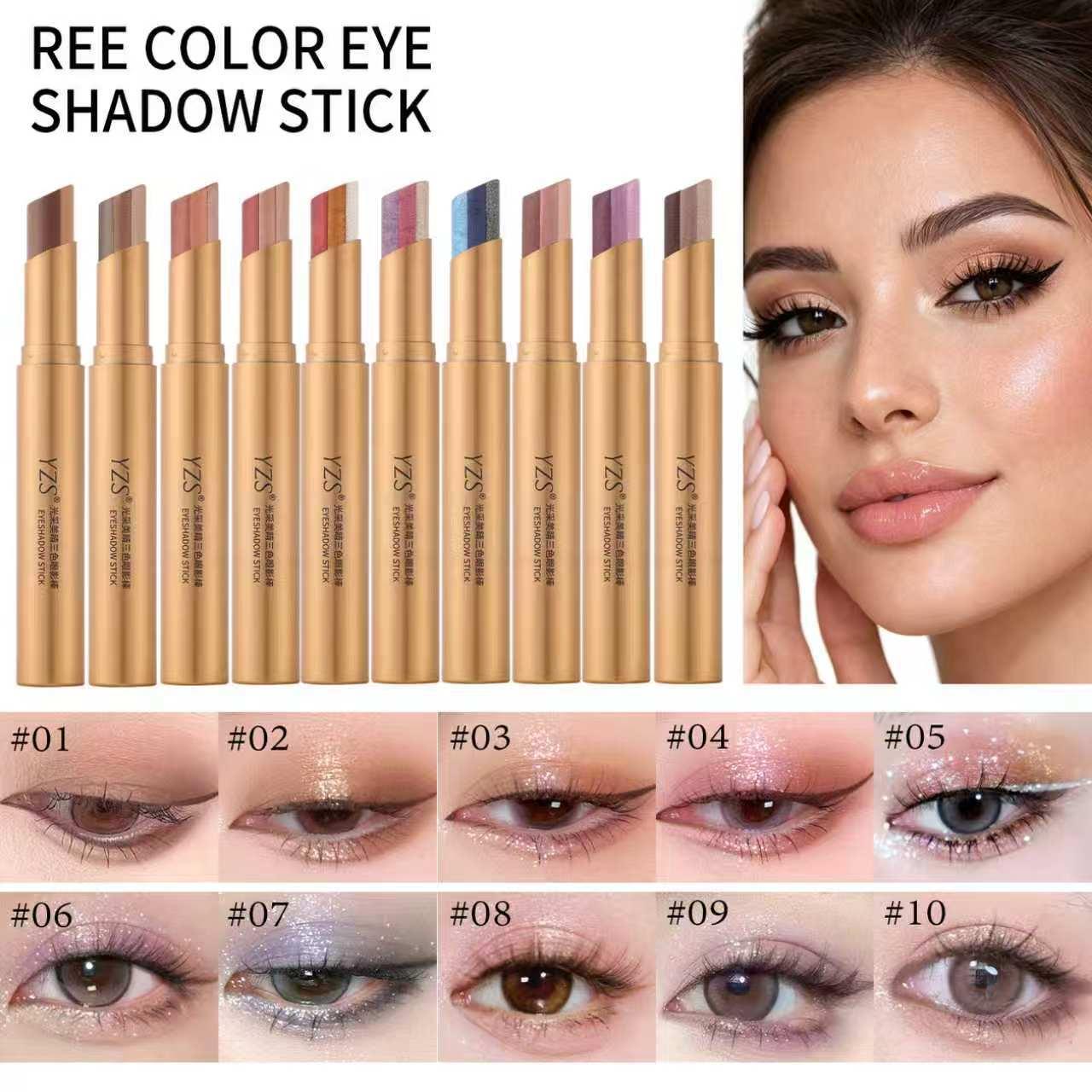 Three-color Eyeshadow Stick Gradient Glitter Three-color Eyeshadow Stick Lazy New Handheld Makeup Eyeshadow Makeup