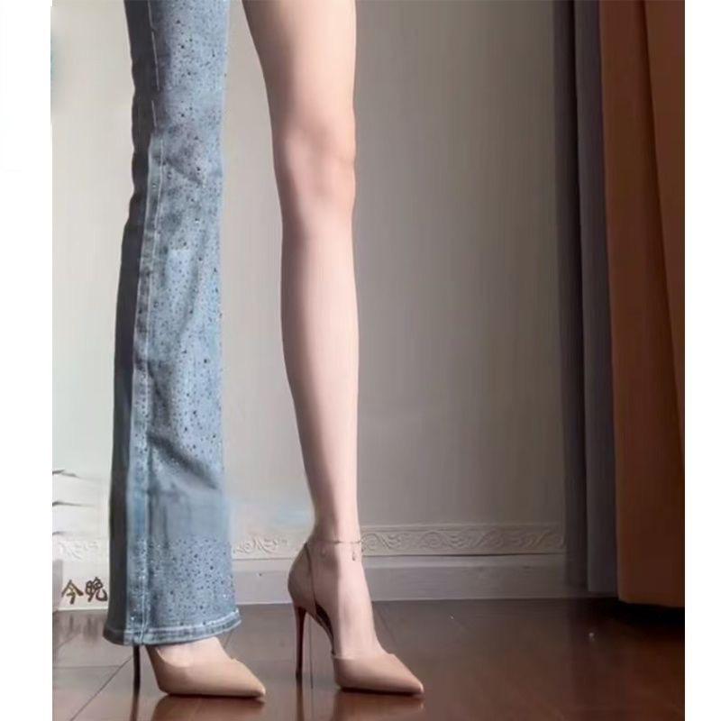 Spring and Summer New Style British Style Elegant Side Hollow Black High Heels for Women with Thin Heels and Red Soles for Men That Are Not Tiring to Wear