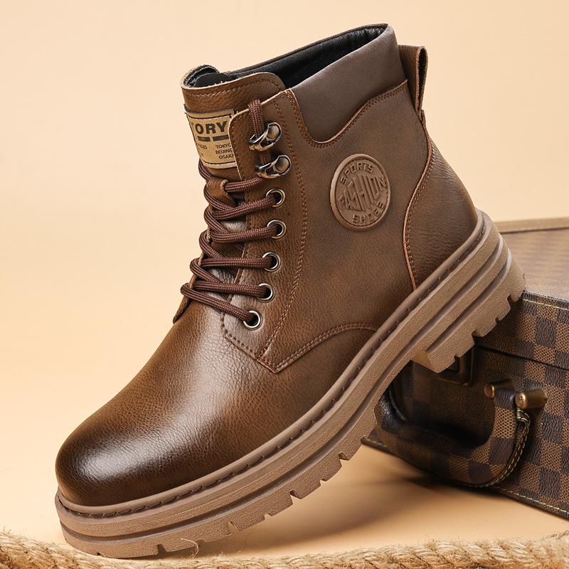 2025 Martin Boots Autumn and Winter Fleece-Lined Thickeneded Warm Men's Youth Leather Boots Casual Trendyy British Work Boots Trendyy