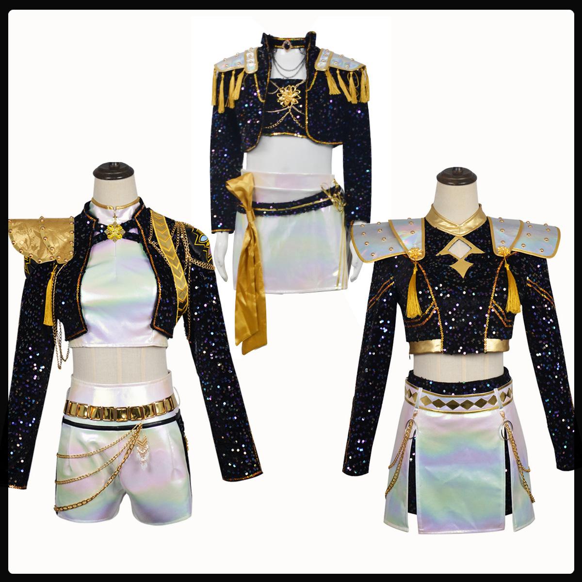 K-Pop Hunter Witch Group Mira Black Gold Cosplay Costume Anime Stage Costume Zoe Rumi Cosplay Set