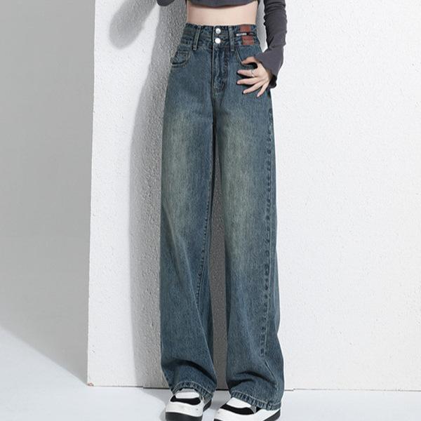 Vintage Wide-Leg Jeans for Women, New Autumn High-Waisted Slim-Fit Narrow Wide-Leg Pants, Straight-Leg Floor-Length Versatile Pants for Women