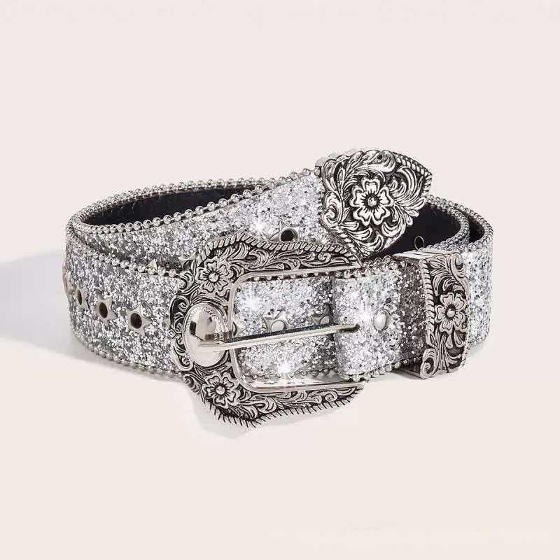 New fashionable versatile women's belt, American retro decorative skirt belt, ins-style starry shiny personalized belt