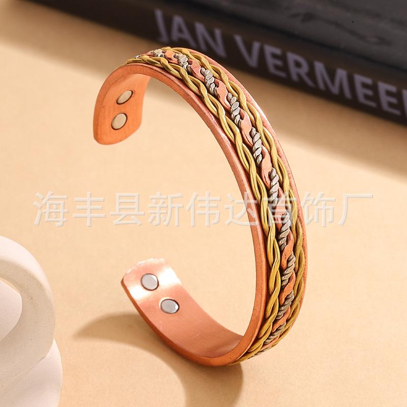 Cross-Border Amazon Aliexpress Retro Twisted Pure Copper Bracelet Men's Adjustable Braided Magnetic Bracelet Wholesale
