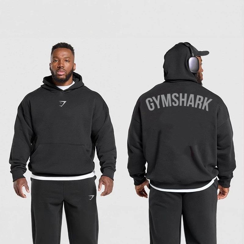 GYMSHARK Classic Heavyweight Hoodie for Muscular Men, Autumn/Winter Sports and Fitness Double-Layer Composite Hoodie