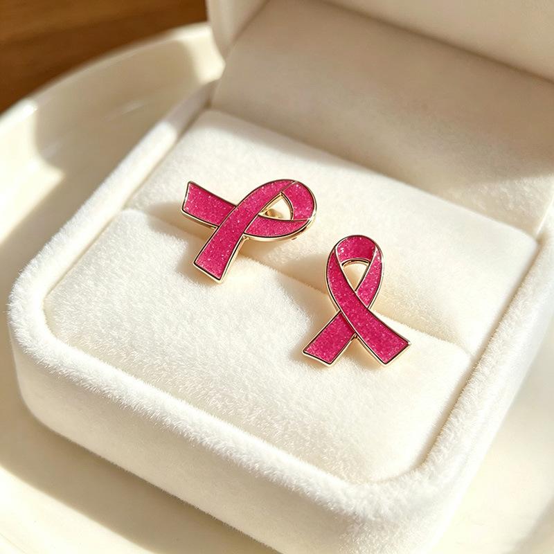 Cross-Border In-Stock Pink Ribbon Glitter Brooch Breast Cancer Awareness Charity Event Badge Exquisite Bowknot Accessory