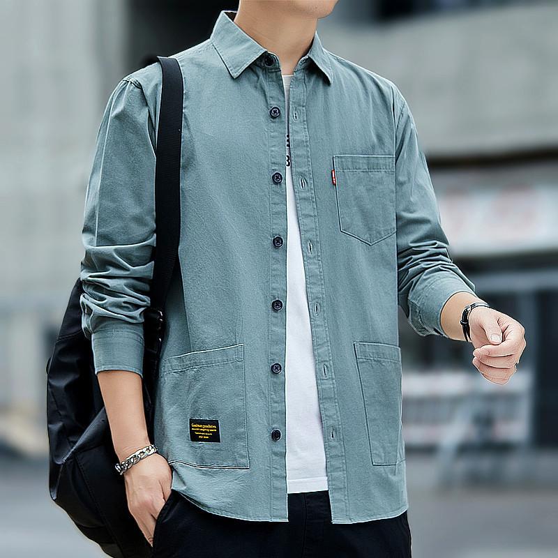 A generation of pure cotton washed long sleeve work shirt men's coat spring and autumn casual shirt men's clothing