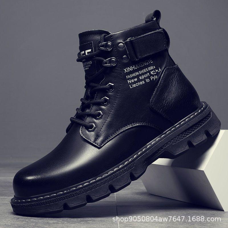 Autumn and winter 2022 new men's boots Korean version of medium and high shoes Martins casual men's shoes leather boots fleece-lined thickened