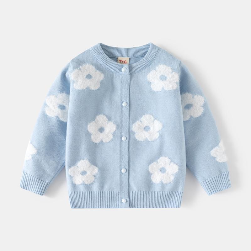 Jinbei Kidsren's Clothing Girls Single-Layer Core-Spun Yarn Cardigan Sweater Baby Imitation Mink Flower Woolen Outwear Kidsren's Sweater