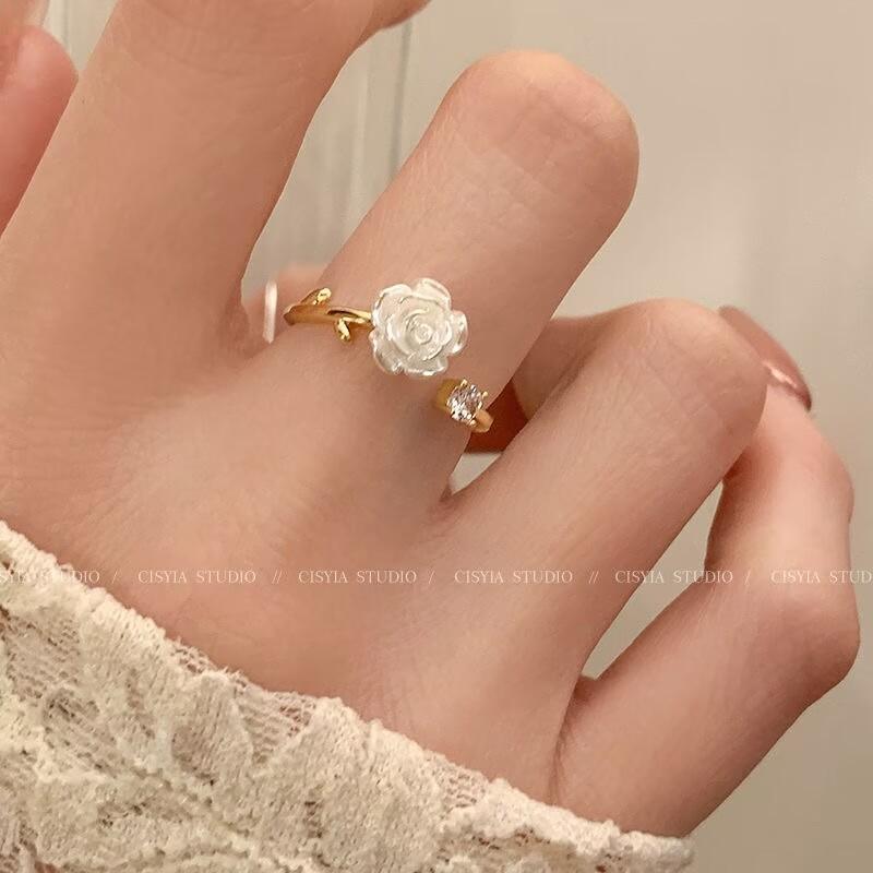 Thorns Camellia Open Ring Female Sweet Girl Heart Personality Sister Rose Flower Adjustable BFF Ring