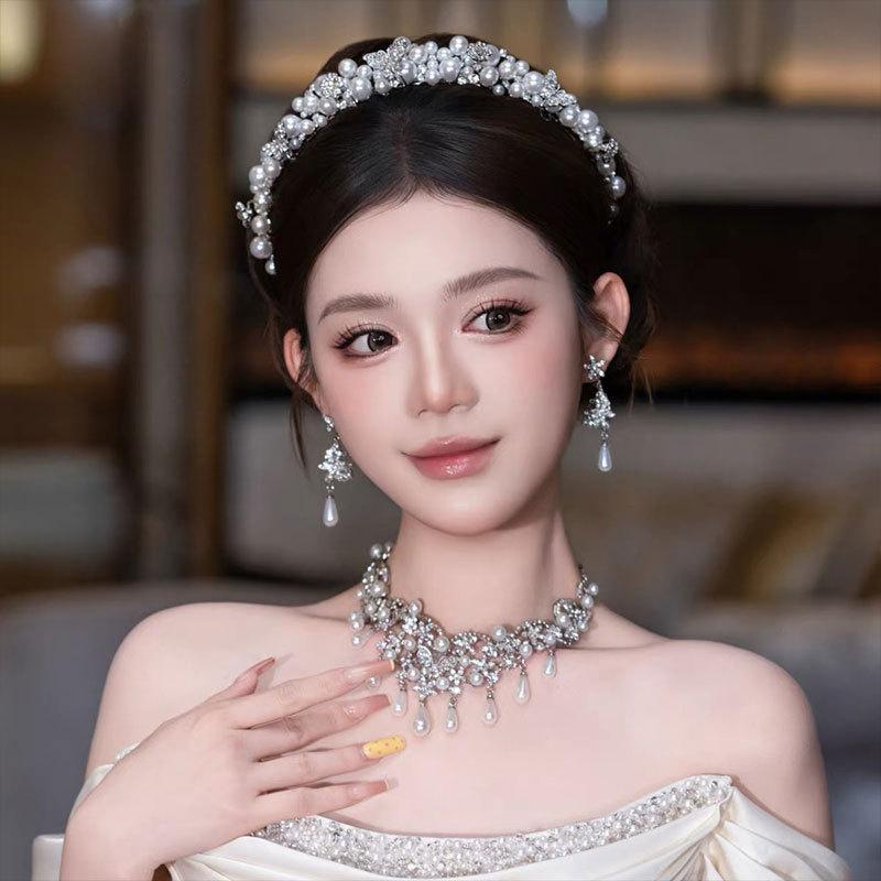 Korean-style pearl beaded wedding headpiece, bridal headband, headband for brides, bridesmaids, and flower girls, hairband, photo studio accessories