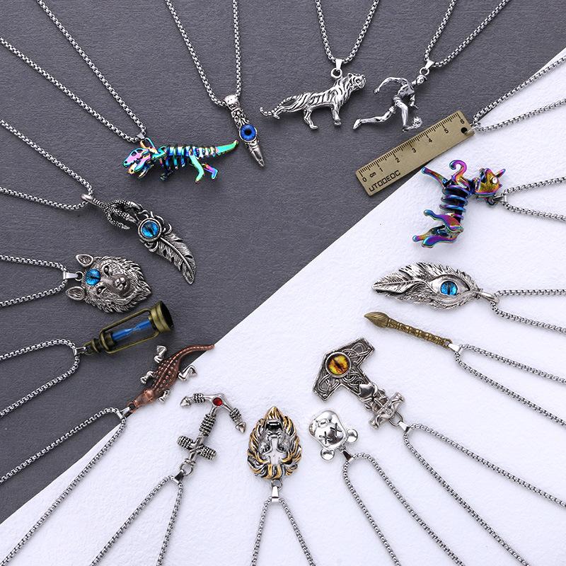 Trendy European and American Style Stainless Steel Men's Necklace Alloy Pendant Hip-Hop Personality Long Sweater Chain Wholesale
