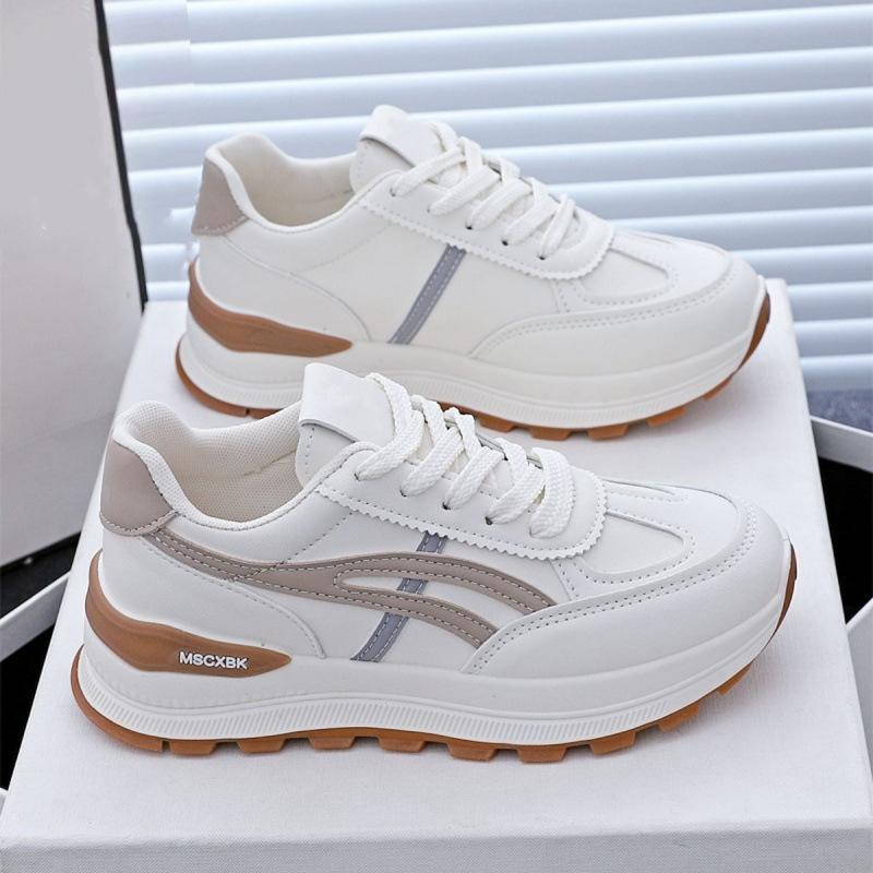Women's sneakers for spring and autumn 2025, new versatile leather thick-soled lightweight running shoes, women's casual Forrest Gump shoes