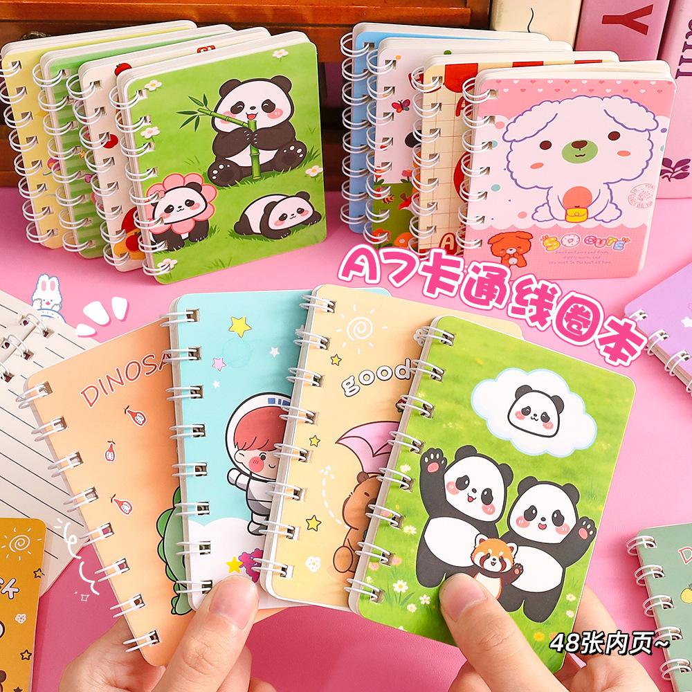 A7 Cartoon Mini Spiral Notebook, Thickened with Horizontal Lines, 50 Pages, Portable Notebook, Student Pocket Notepad, Wholesale for Prizes