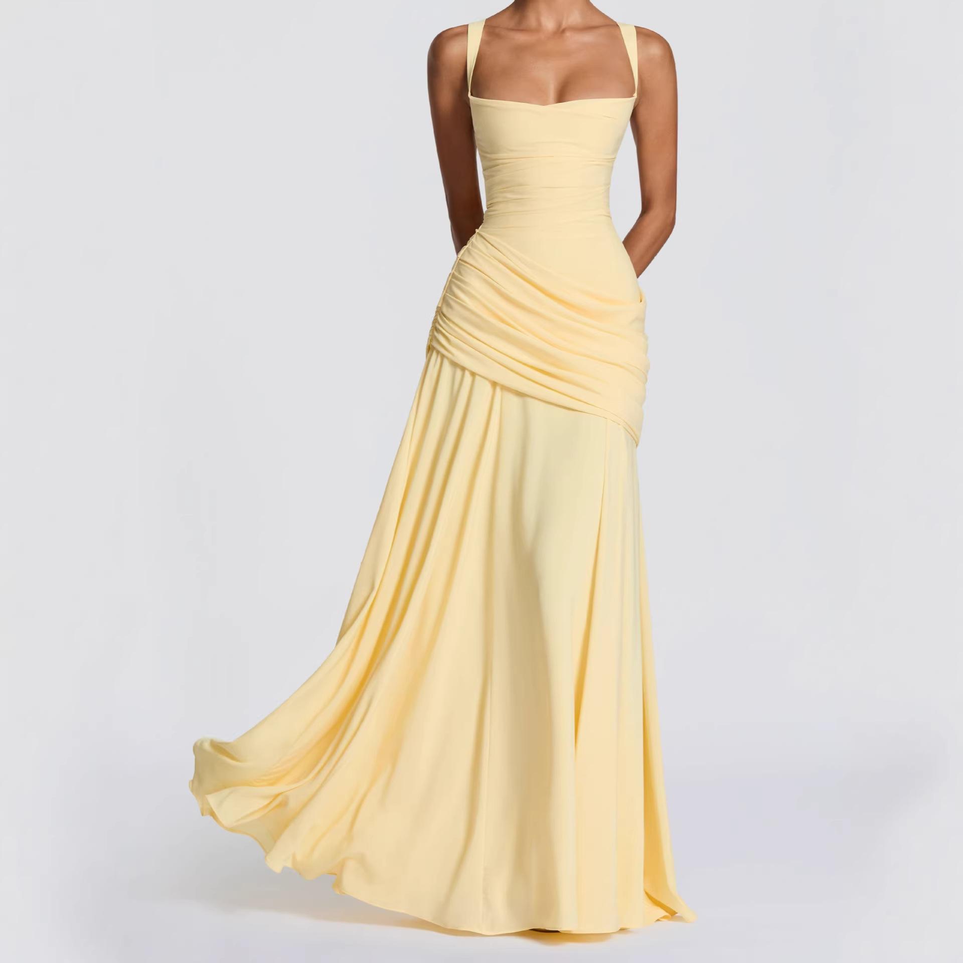 Amazon Cross-Border European and American New Style Ins Dress with Irregular Splicing, Long Skirt, Elegant Waist-Cinching, Slimming Gown