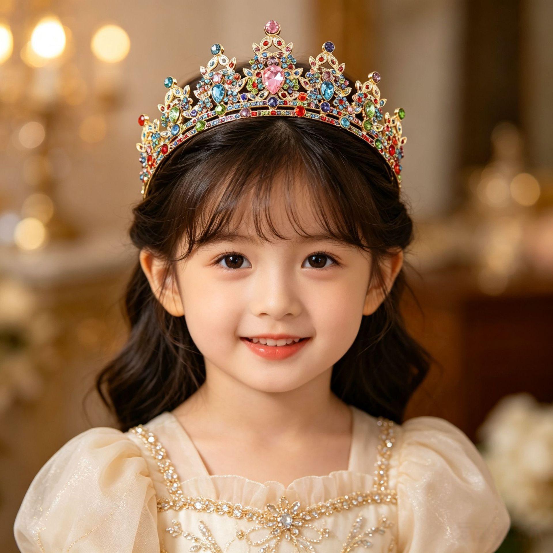 Children's Princess Crown Headpiece Stage Performance Crown Birthday Party Girl Hair Accessory High-end Crystal Hair Crown Wholesale