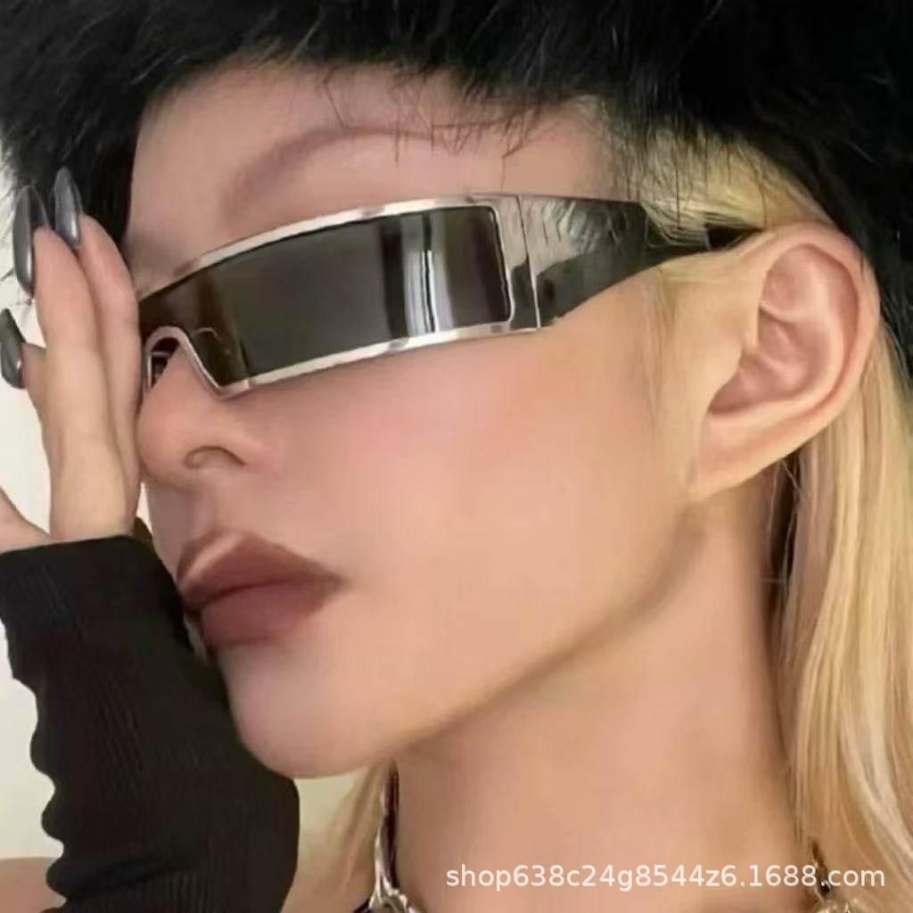 Cyberpunk Futuristic One-Piece Sunglasses for Driving, Metal Trendy Outdoor Cycling Sunglasses Wholesale