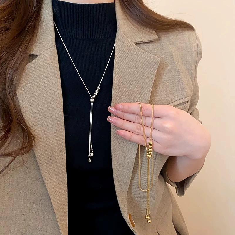 Metal Bead Sweater Chain for Women, Niche Luxury Style, Long Necklace, Fashionable Versatile Accessory, Early Spring Cross-Border