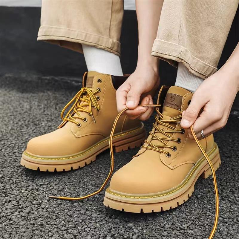 Martin Boots Men's Shoes Large Size High-Top Thick-Soled Height-Increasing British Style Workwear Yellow Boots Autumn and Winter Casual Versatile Trendy Shoes