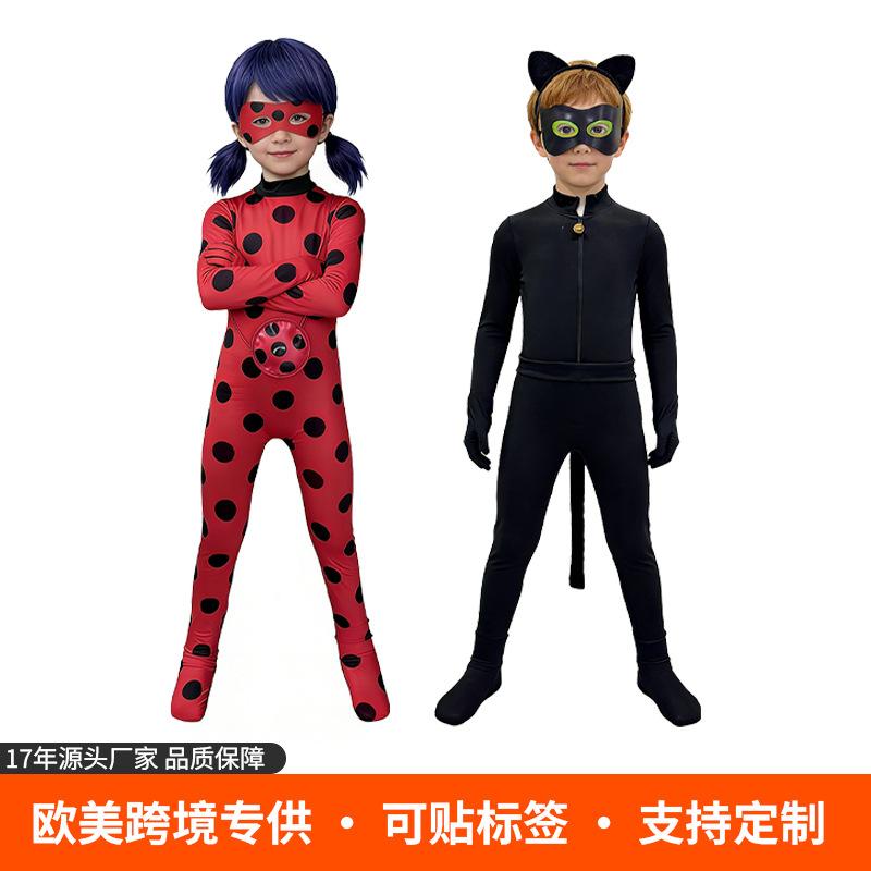 Halloween Ladybug Girl Full Set Cosplay Jumpsuit Black Cat Noel Role-Playing Costume Anime Version Cosplay