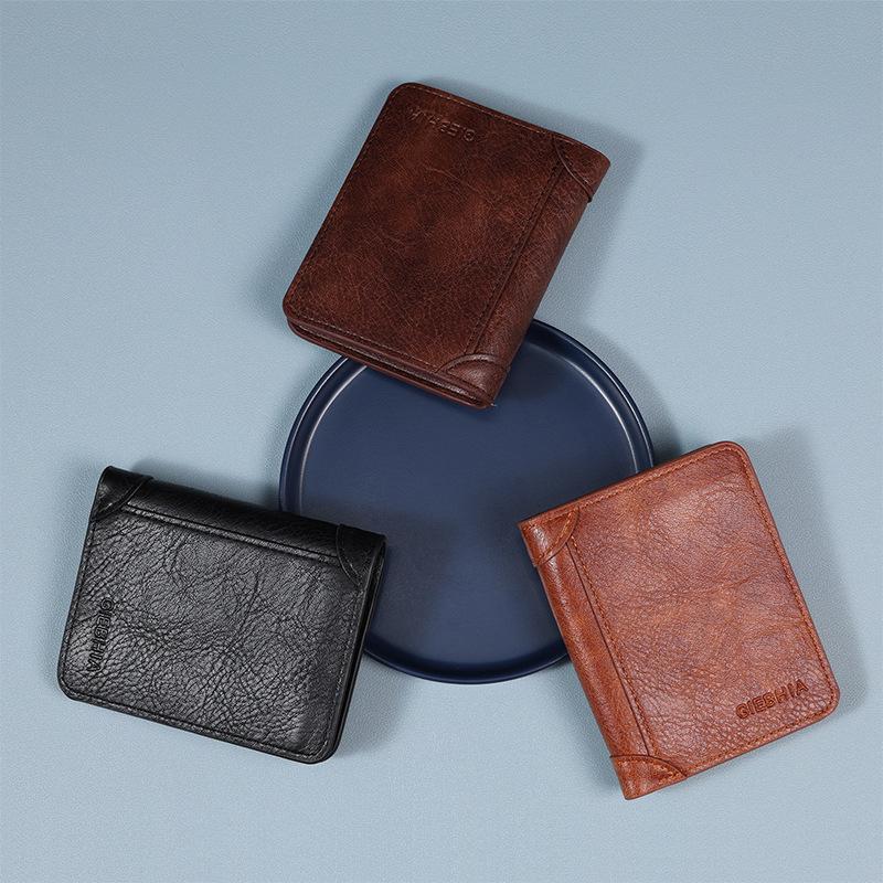 Cross-border Men's Wallet Men's High-end Sense Retro PU Short Men's Folding Credit Card Bag for Storage Coin Purse