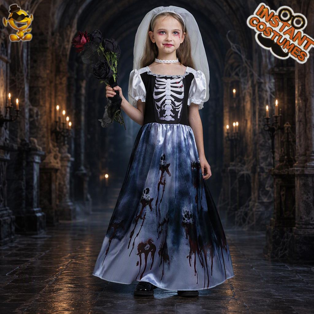 Halloween children's little ghost bride costume, role-playing costume, COS stage performance outfit, Hanfu