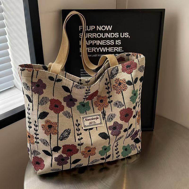 Popular large-capacity niche shoulder bag women's 2024 new ins canvas bag tote class handbag commuter bag