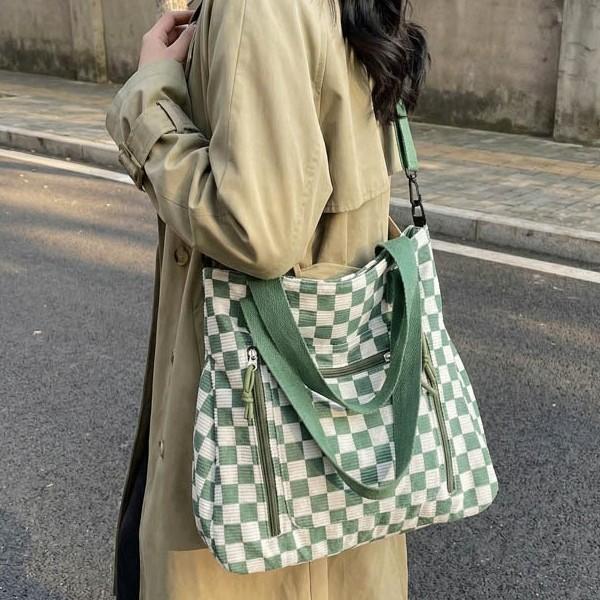 Large Capacity Checkerboard Plaid Tote Bag for Women, Versatile Shoulder Handbag, 2026 New Casual Shopping Bag for Students