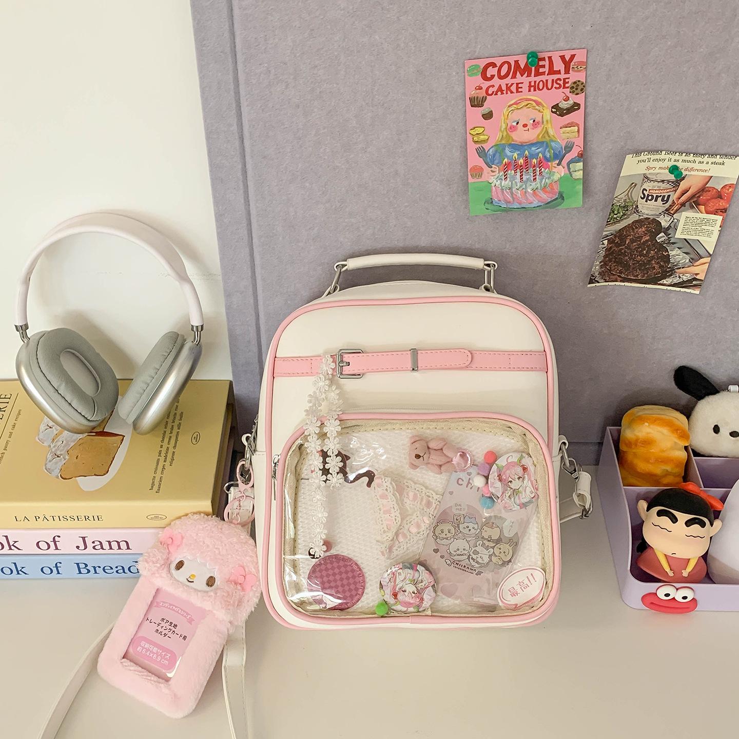 2025 Two-Dimensional Schoolbag Female Student Large-Capacity Backpack Transparent Bar Millet Tie Board Pain Bag Casual Backpack